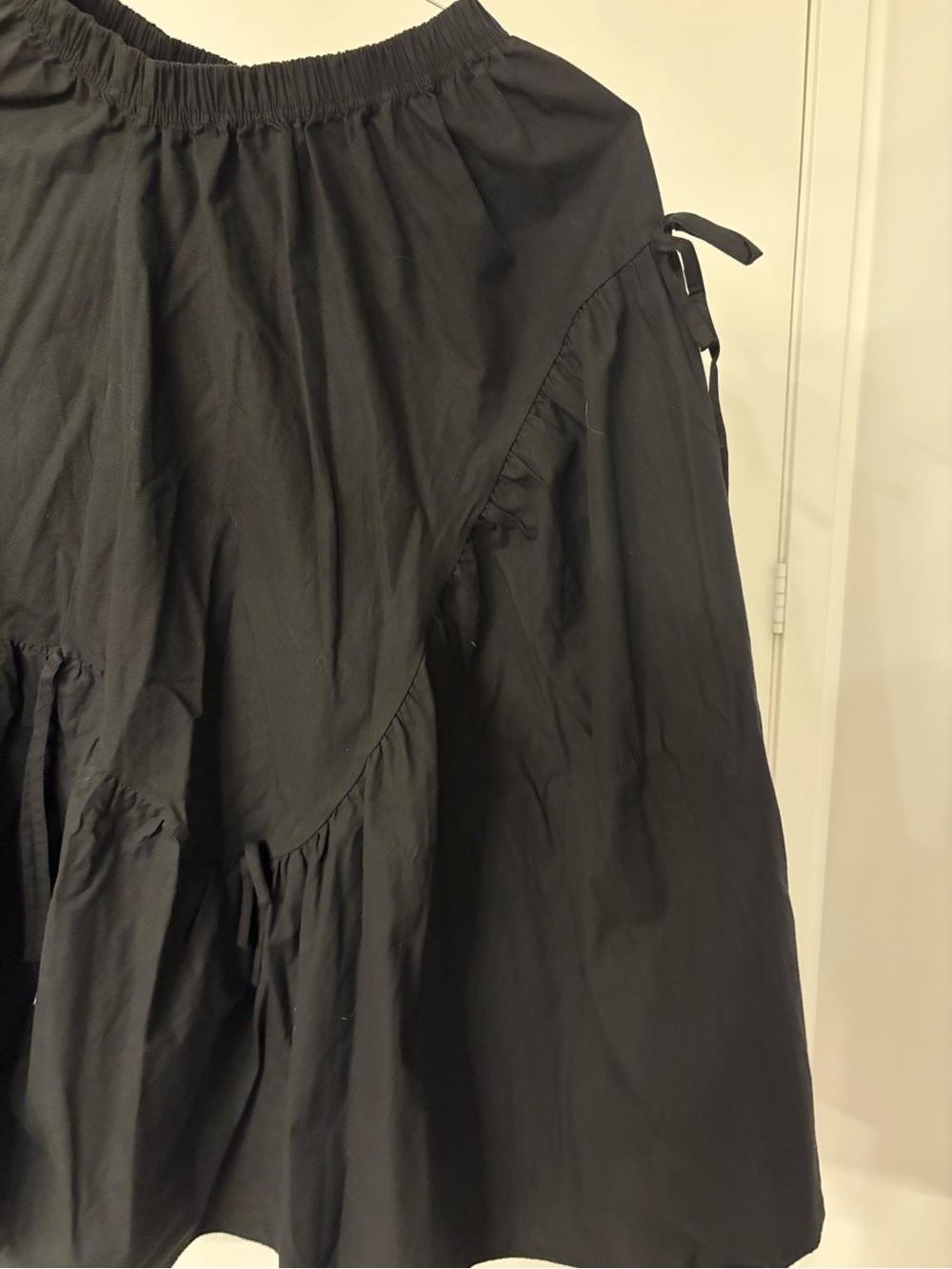 Black Tiered Midi Skirt with Tie Detail